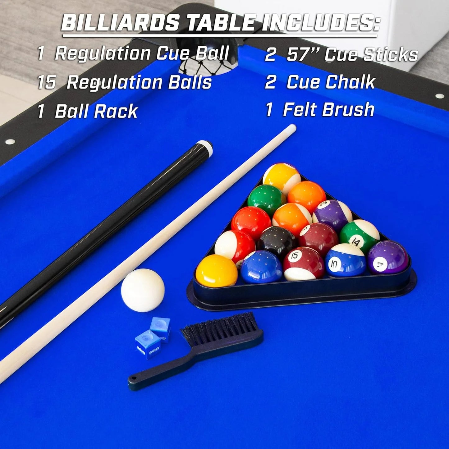 GoSports 6, 7, or 8 ft Billiards Tables - No Assembly, Choose Your Color - Portable Pool Table Includes Full Set of Balls, 2 Cue Sticks, Chalk and Felt Brush