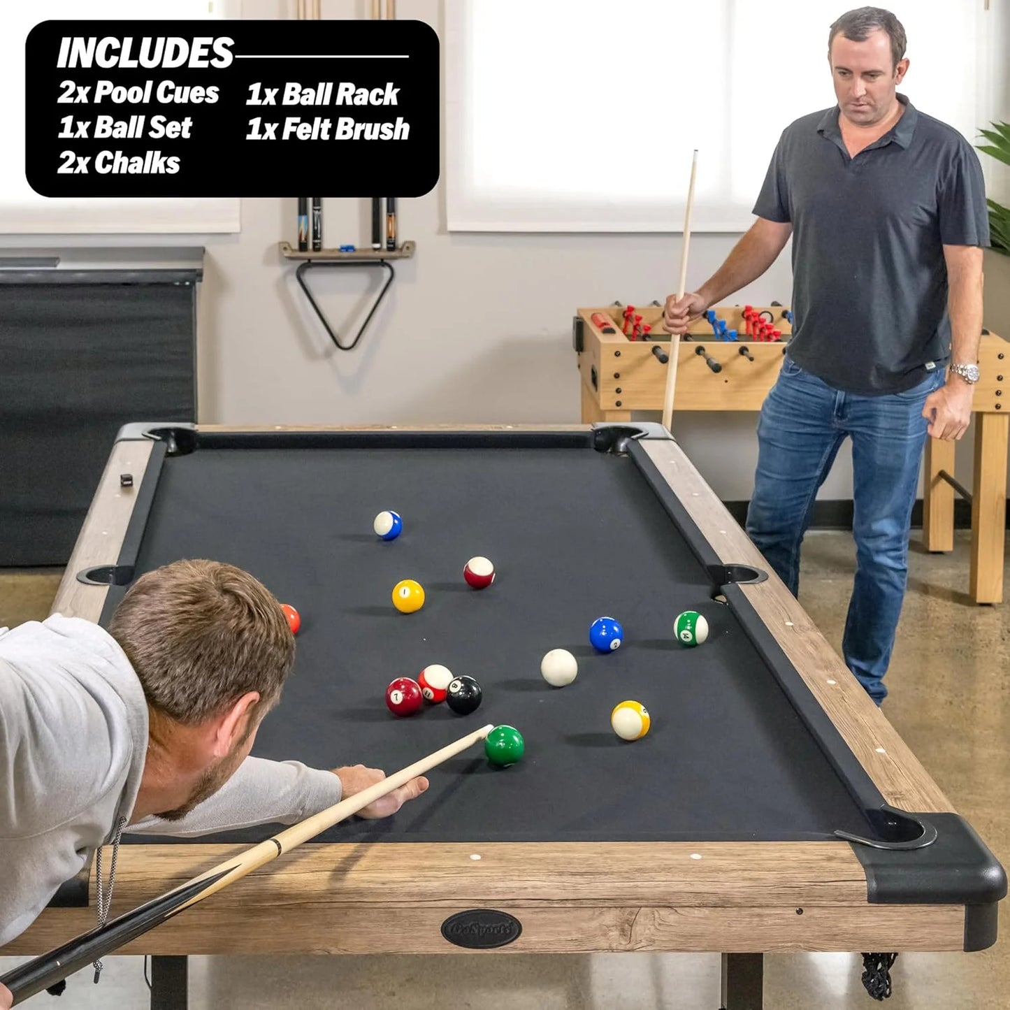 GoSports 6, 7, or 8 ft Billiards Tables - No Assembly, Choose Your Color - Portable Pool Table Includes Full Set of Balls, 2 Cue Sticks, Chalk and Felt Brush