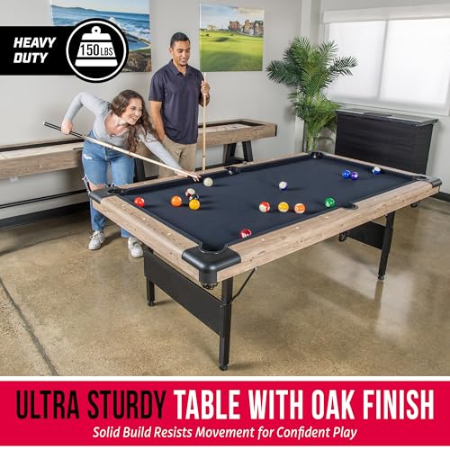GoSports 6, 7, or 8 ft Billiards Tables - No Assembly, Choose Your Color - Portable Pool Table Includes Full Set of Balls, 2 Cue Sticks, Chalk and Felt Brush