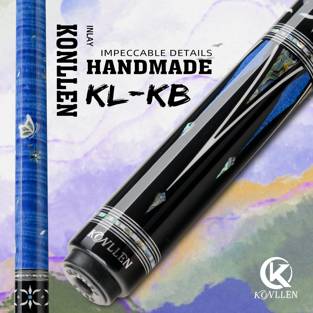 KONLLEN KL-KB Low Deflection Maple Billiards Cue Pool Cue Stick Real Wood Abalone Shell Inlay Wrapless 12.5mm Tip