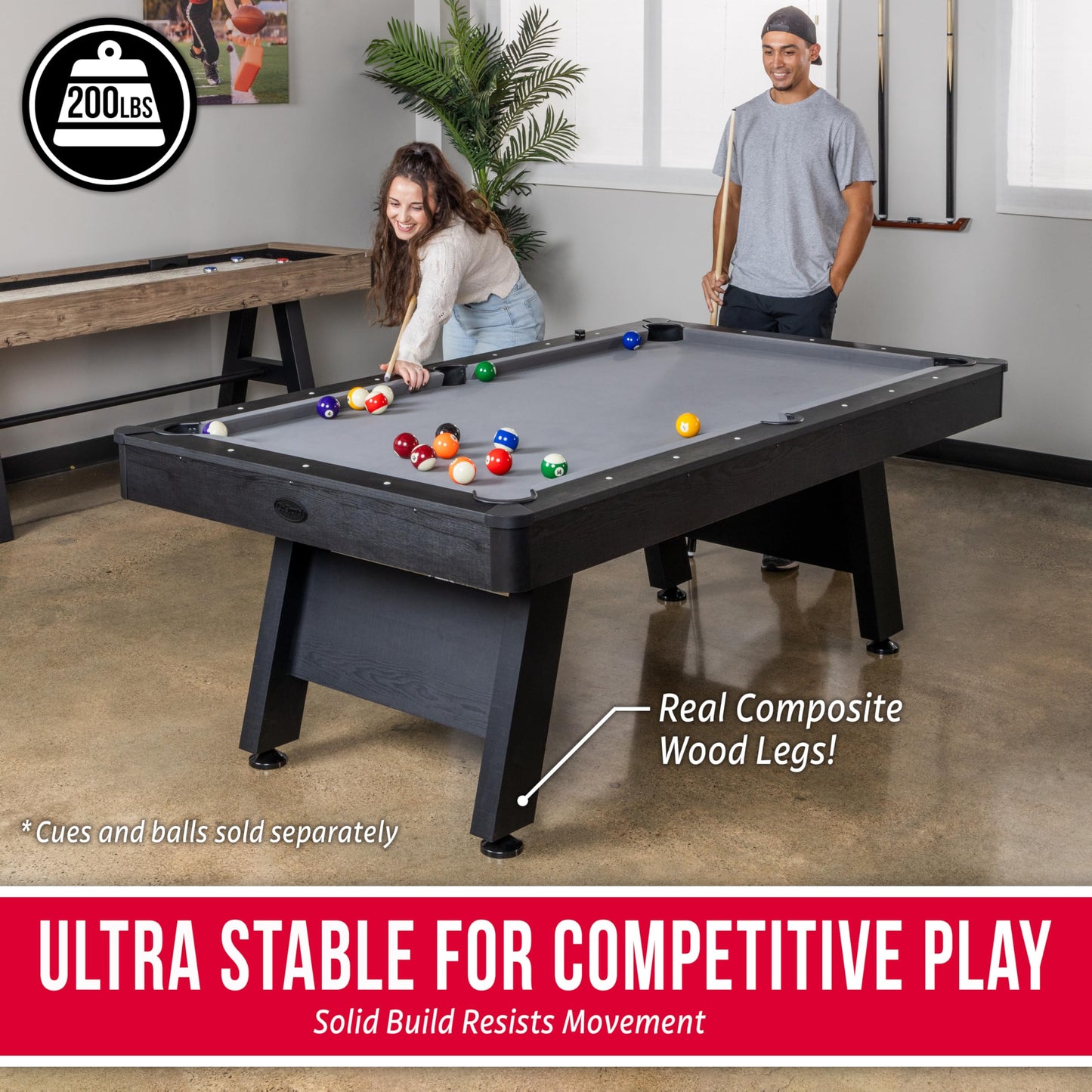 GoSports 7 ft Pool Tables with Wood Finish - Gray or Green Felt - Billiards Game Room Table for Adults & Family - Accessories Not Included