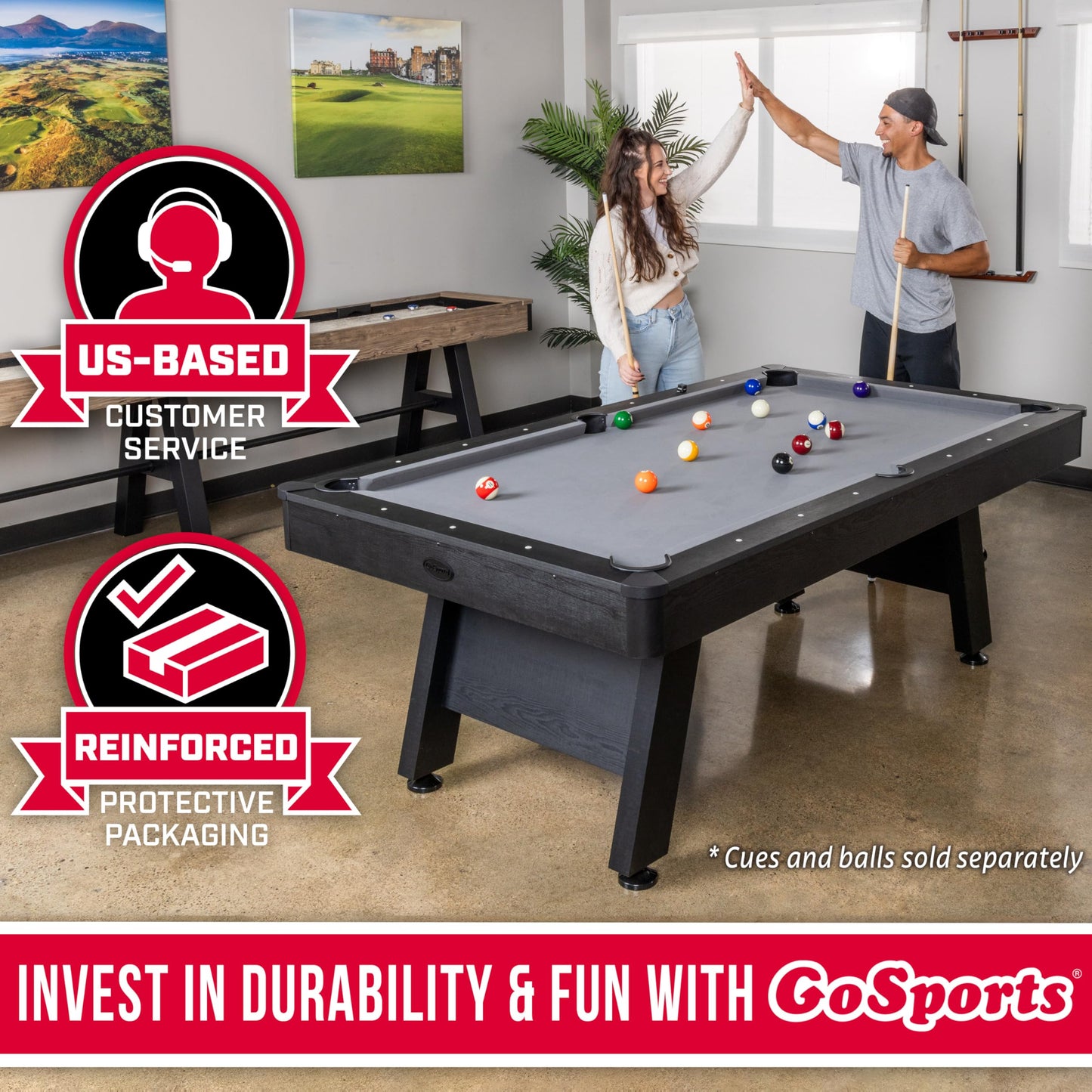 GoSports 7 ft Pool Tables with Wood Finish - Gray or Green Felt - Billiards Game Room Table for Adults & Family - Accessories Not Included