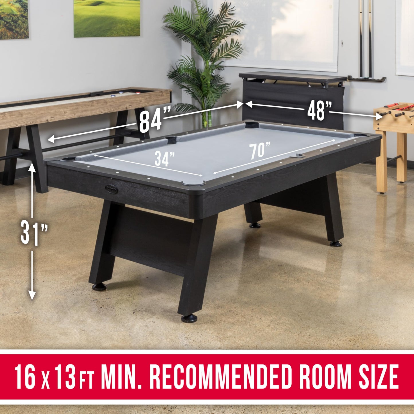 GoSports 7 ft Pool Tables with Wood Finish - Gray or Green Felt - Billiards Game Room Table for Adults & Family - Accessories Not Included
