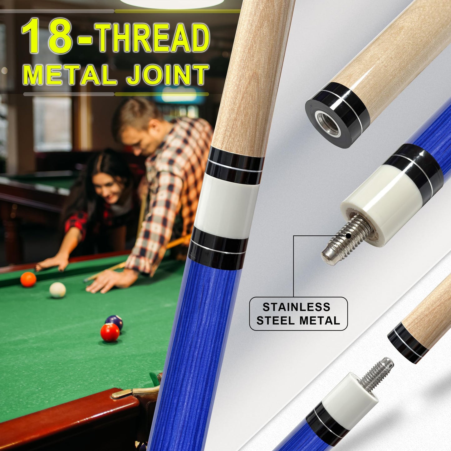 HomeSeason 58 inch Pool Cue Stick Canadian Maple Wood 13mm Tip - 20oz Perfect for Precision Play, Low Deflection Pool Cue for Enhanced Accuracy