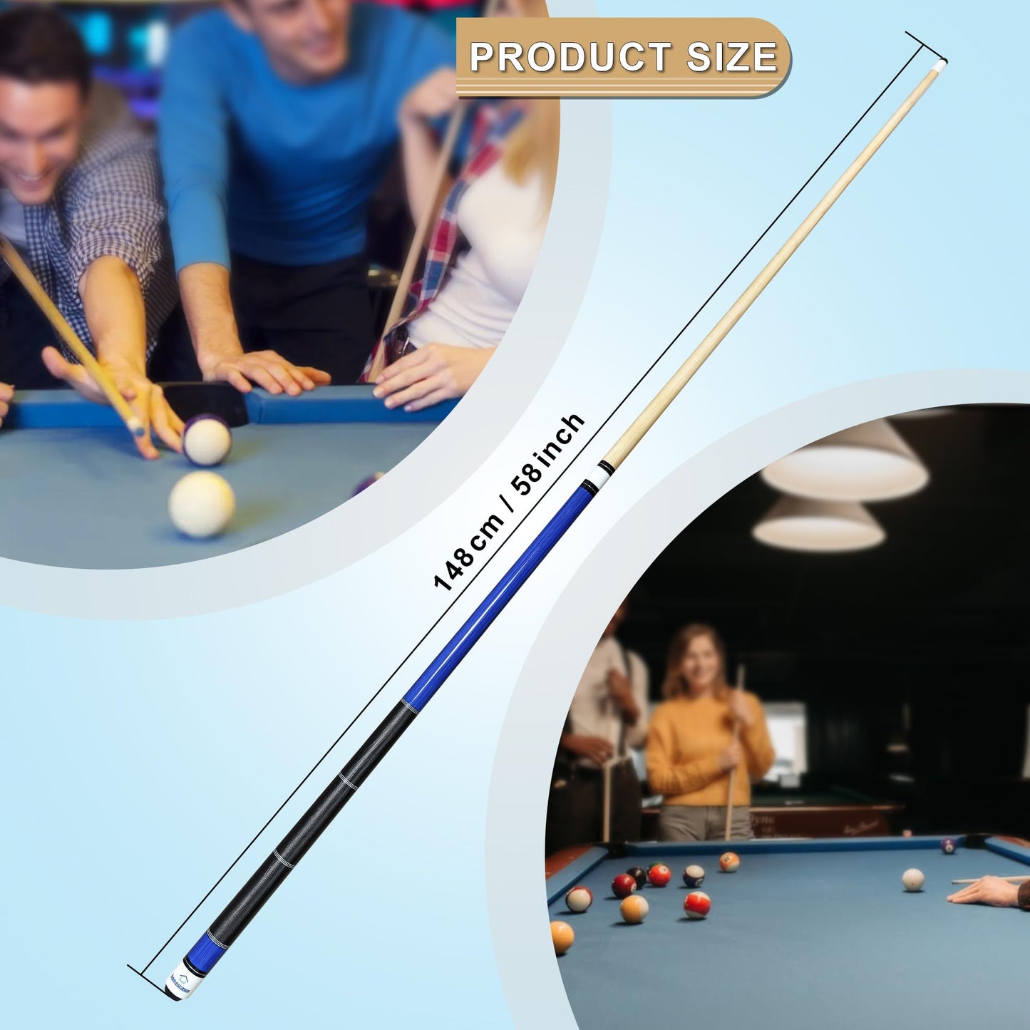 HomeSeason 58 inch Pool Cue Stick Canadian Maple Wood 13mm Tip - 20oz Perfect for Precision Play, Low Deflection Pool Cue for Enhanced Accuracy