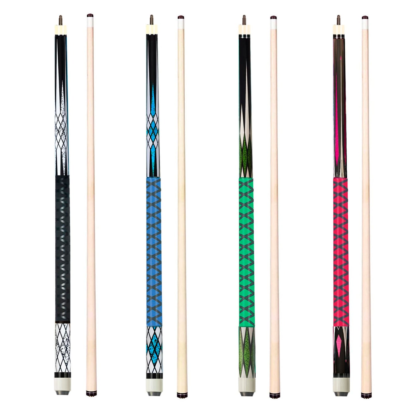 Pool Sticks Set of 4 and Pool Sticks Set of 2 with 13mm Cue Tip 58" Pool Cue with Rubber Anti-Skid Sleeve