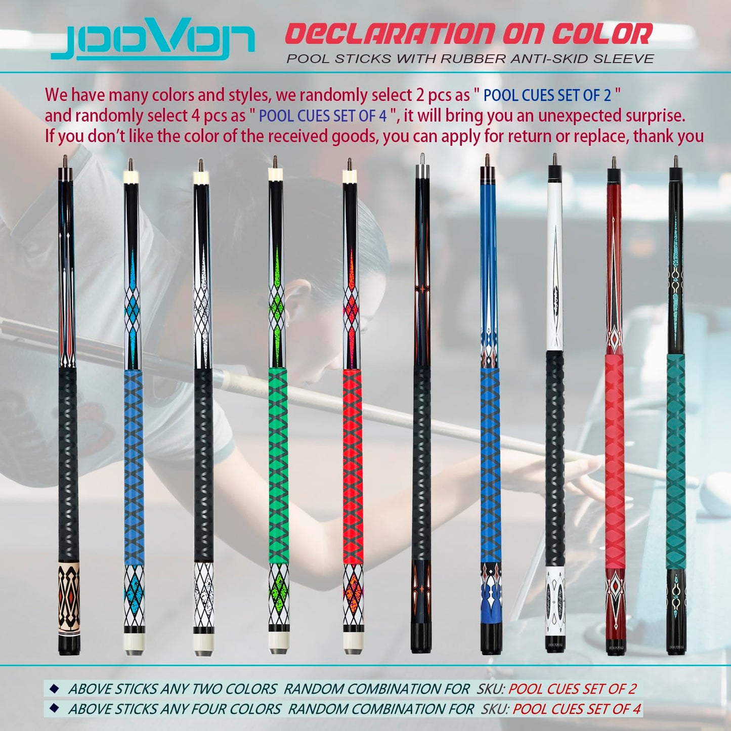 Pool Sticks Set of 4 and Pool Sticks Set of 2 with 13mm Cue Tip 58" Pool Cue with Rubber Anti-Skid Sleeve