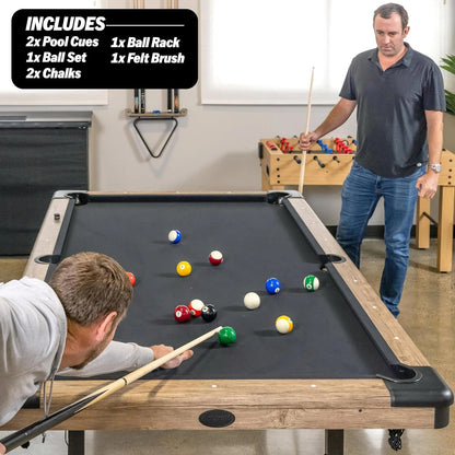 GoSports 6, 7, or 8 ft Billiards Tables - No Assembly, Choose Your Color - Portable Pool Table Includes Full Set of Balls, 2 Cue Sticks, Chalk and Felt Brush