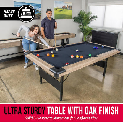 GoSports 6, 7, or 8 ft Billiards Tables - No Assembly, Choose Your Color - Portable Pool Table Includes Full Set of Balls, 2 Cue Sticks, Chalk and Felt Brush