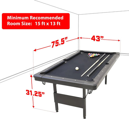 GoSports 6, 7, or 8 ft Billiards Tables - No Assembly, Choose Your Color - Portable Pool Table Includes Full Set of Balls, 2 Cue Sticks, Chalk and Felt Brush