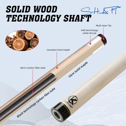 KONLLEN KL-KB Low Deflection Maple Billiards Cue Pool Cue Stick Real Wood Abalone Shell Inlay Wrapless 12.5mm Tip