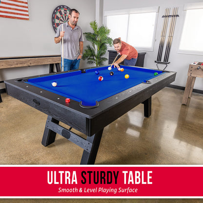 GoSports 7 ft Pool Tables with Wood Finish - Choose Your Style - Modern Billiards Table with 2 Cue Sticks, Balls, Rack, Felt Brush and Chalk