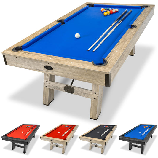 GoSports 7 ft Pool Tables with Wood Finish - Choose Your Style - Modern Billiards Table with 2 Cue Sticks, Balls, Rack, Felt Brush and Chalk