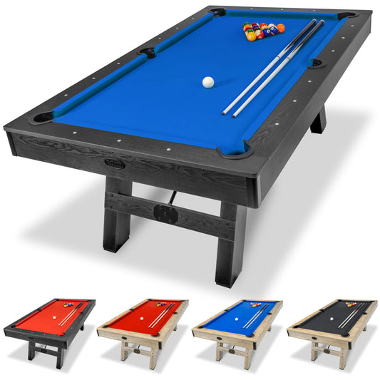 GoSports 7 ft Pool Tables with Wood Finish - Choose Your Style - Modern Billiards Table with 2 Cue Sticks, Balls, Rack, Felt Brush and Chalk